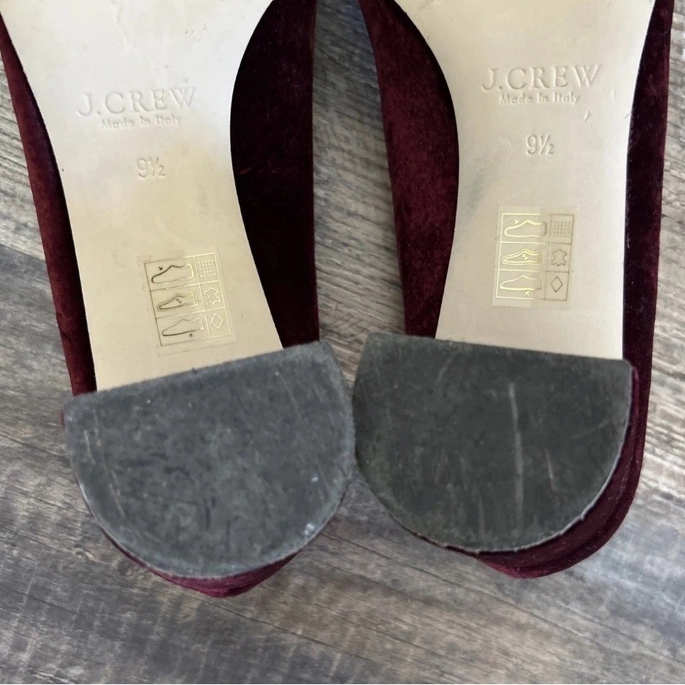 J.Crew women’s US 9.5 burgundy velvet block heel pumps point toe Italy made - Picture 12 of 16